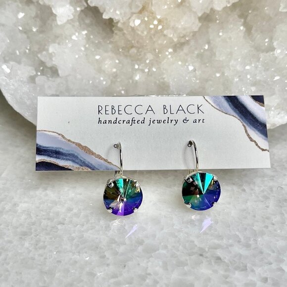 Preciosa Crystal Rivoli Drop Earrings Clear Rhinestone Silver Accent - Picture 1 of 4